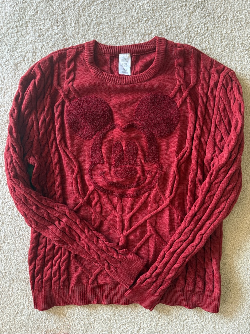 Disney Red Cable-Knit Pullover Sweater Mickey Mouse